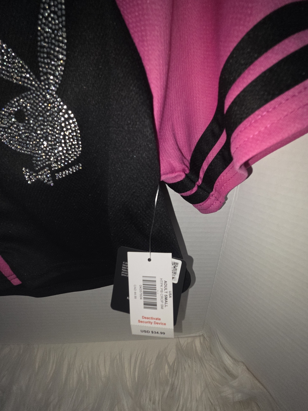 NWT PLAYBOY Black and Hot Pink Rhinestone Bunny Baseball Jersey. Size Small - Picture 9 of 9